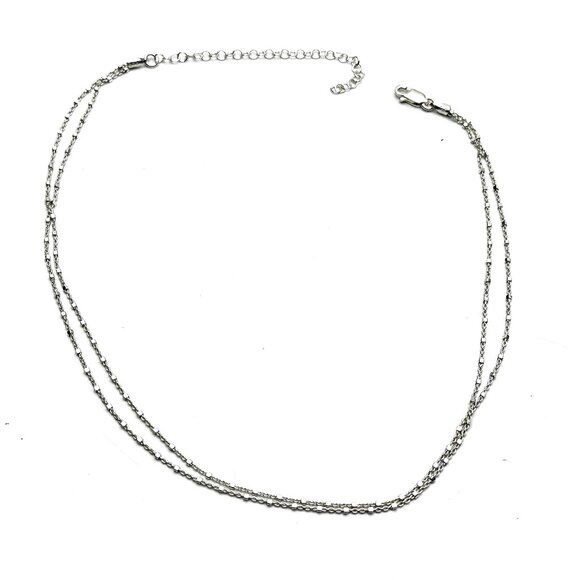 Signed Sterling Silver Hammered Disc Pendant Diamond w/New Italian Double Chain - Picture 4 of 7